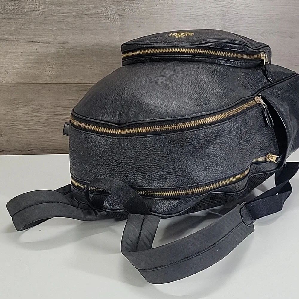 Coach Black Pebbled Leather Laptop Backpack with Gold-Tone Logo 5869